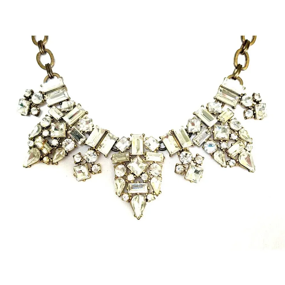 Vintage J. Crew Gold Tone Crystal Cluster Statement Necklace EUC
